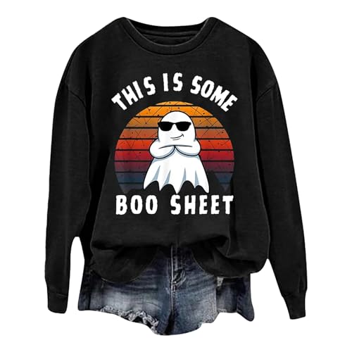 Sudadera de Halloween para mujer, bonita y holgada, de manga larga, cuello redondo, 5 suéteres de invierno para mujer, Negro #2, L