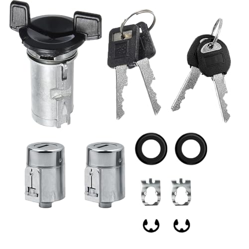 Image of Ignition Switch Lock Cylinder and Door Lock Cylinder Set with/Keys Compatible with Chevy GMC C1500 C2500 C3500 K1500 Pickup Truck 1988 1989 1990 1991 1992 1993 1994- Replaces 12300443 701400 LC1430