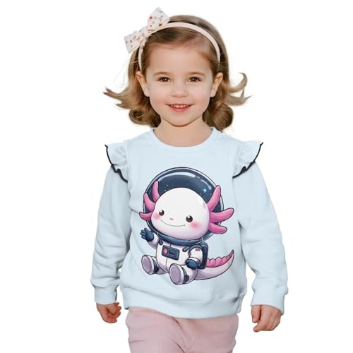 Girls' Long Sleeve Crewneck Pullover Sweater Elastic Girls 1-8 Ruffle Crewneck Sweatshirt for Outdoor Activities
