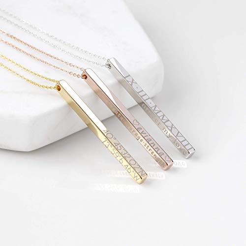 Personalized Vertical Bar Necklace Coordinate Jewelry Anniversary Gifts for Her Roman Numeral Graduation Gift Engraved 3D Necklaces for Women Initial Necklace - 4SBN