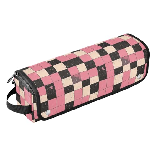 Bolsa organizadora para herramientas de cabello con estampado retro a cuadros, resistente al calor y con tapete para planchas y rizadores, portátil