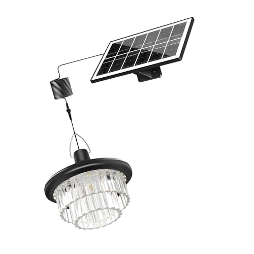 LLINthy Lámpara solar de cristal para exteriores, inastillable, ABS, PC, textura acrílica, carga automática, decoración de patio con sensores crepusculares, lámpara de araña para exteriores