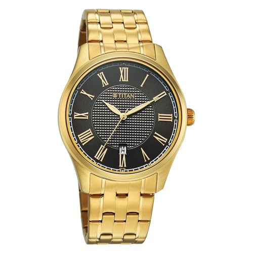 Image of Titan Neo Roman Analog with Green Dial Carnation Gold Stainless Steel Strap Watch for Men - 10063YM01