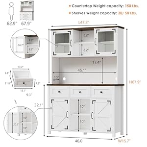 PAKASEPT 68" Farmhouse Kitchen Pantry Cabinet, 47" Wide Kitchen Hutch Buffet Cabinet with Microwave Stand, Pantry Cabinet Kitchen Cabinet with Buffet Cupboard & Adjustable Shelves PAKASEPT 68 Farmhouse Kitchen Pantry Cabinet 47 Wide Kitchen Hutch Buffet Cabinet with Microwave Stand Pantry Cabinet Kitchen Cabinet with Buffet Cupboard Adjustable Shelves