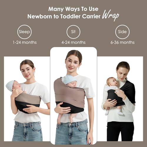 Image of Baby Wrap Carrier, Lightweight Baby Wearing Wraps for Newborn and Infant, Soft Swaddle Holder Carrier, Cozy Baby Sling 7-35 lbs Black+Brown