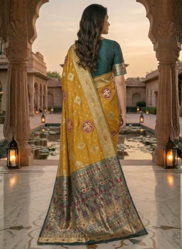 Image of C J Enterprise Women's Pure Soft Silk Saree With Blouse Piece For Wedding (Diamond-Patola)