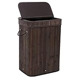 SONGMICS Bamboo Laundry Hamper Storage Basket Foldable Dirty Clothes Hamper with Lid Handles and...