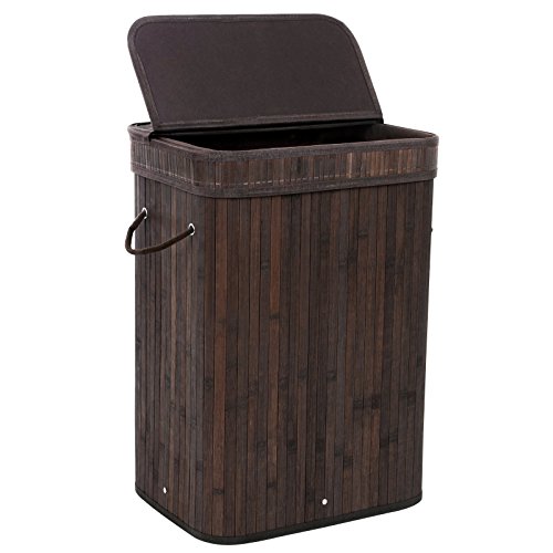 SONGMICS Bamboo Laundry Hamper Storage Basket Foldable Dirty Clothes Hamper with Lid Handles