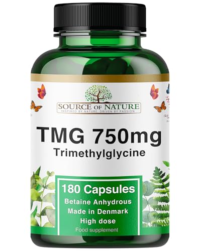 TMG 750 mg Trimetilglicina (Betaína) | 180 Cápsulas Veganas | Donador de Metilos 99%+ Puro para un Metabolismo Normal de la Homocisteína | Alta Potencia | Suplemento Analizado en Laboratorio | Fabric