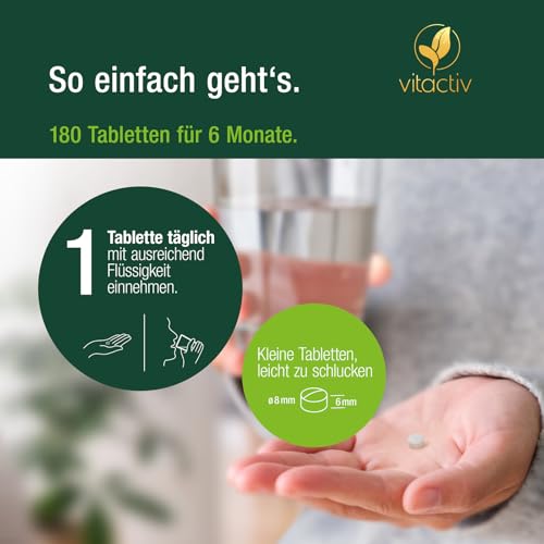 VITACTIV Vitamin K2 Tabletten 200 µg - 180 Stück (180) - Vitamin K2 MK7 All Trans Menaquinon - Für Knochen & Blutgerinnung, Alternative zu K2 Tropfen - Hochdosiert, hohe Bioverfügbarkeit, Vegan
