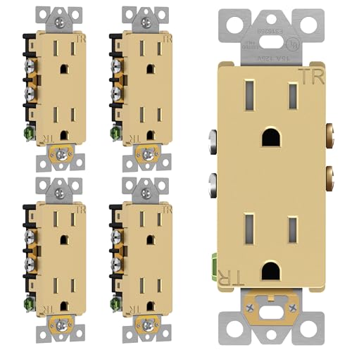 Image of ENERLITES, Gold Elite Series Decorator Receptacle Outlet Child Safe Tamper-Resistant, Self-Grounding, 2-Pole, Residential Grade, 15A 125V, UL Listed, 61501-TR-GD5P, Gold (5 Pack)