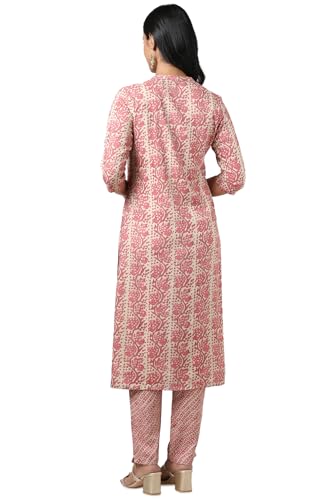 Image of Soch Women Onion Pink Rayon Abstract Print Kurta Set with Gotta Patti