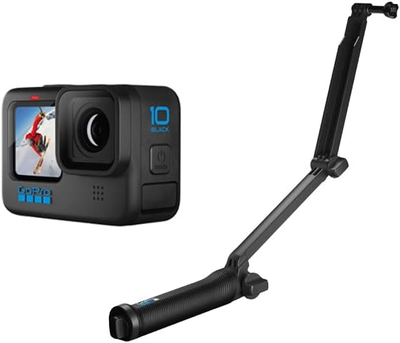 HERO10 Black Action Camera with Free 3-Way Grip Tripod 1.0 Optical (Waterproof, Front & Rear Dual Screen, 5.3K60 Ultra HD Video, 23MP Photos), CHDHX001+AFAEM001
