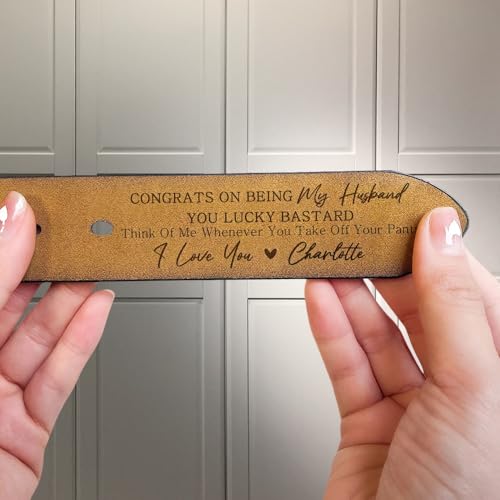 Congrats On Being My Husband You Lucky Bastard, Personalized Engraved Leather Belt for Husband - Custom Hidden Message Belt, Romantic Gift from Wife, Anniversary, Wedding Gift4