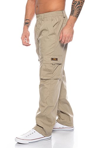 Benk Cargo - Pantalones de trabajo para hombre, color liso, con cintura elástica beige L