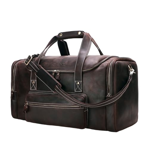 Leather Travel Duffle Bag For Men Women, Large Overnight Bag With Toiletries Bag, Weekender Bag For Men with Full Grain Cowhide Leather, Carry-On Bag Sport Gym Duffle Bag