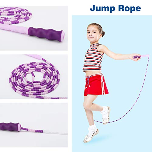 MoKo Springtouw voor kinderen, 2 stuks springtouw met zachte parels, verstelbaar zonder wirwar springkoord, workout… - Image 4