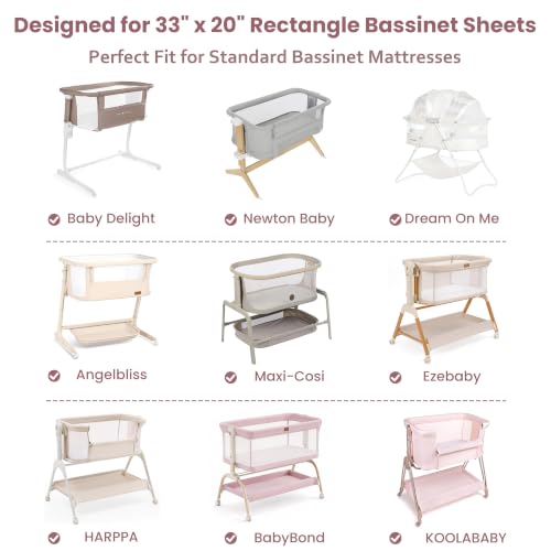 Image of Bassinet Sheets Girl 33 inchx20 inch Compatible with Baby Delight,Newton,Dream On Me,Angelbliss,Maxi Cosi,Airclub,Harppa,Ezebaby Bedside Rectangle Bassinet Mattress, Soft Stretchy Microfiber