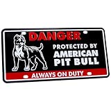 Pickwicks – Danger: Protected By Pit Bull Metal Sign License Plate – Heavy Duty Embossed Aluminum Warning Sign – 6”x12” Novelty Metal Tag Pitbull Pitty Dog Lover Gift