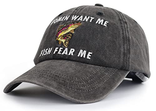 Fishing Hats For Men, Fun Women Want Me Fish Fear Me Hat, Adjustable Washed Cotton Embroidered Fish Baseball Cap, Funny Birthday Gag Gifts For Men, Dad, Fishing Lovers, Man, Father, Husband, Friends #TOP1