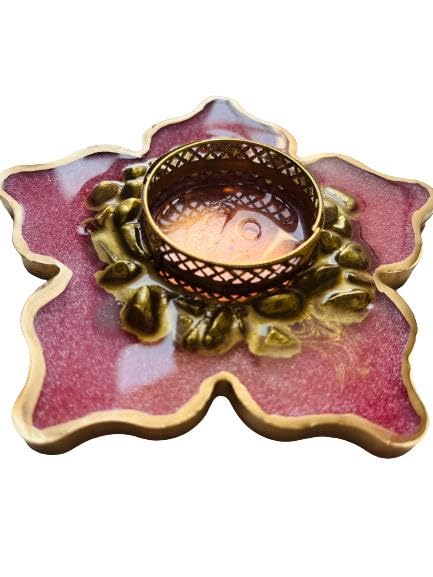 Hanstik Design Export Agate Costar with Diya Tea Light Candle, Gifting Best Wishes Agate Stone Diya Crystal 1 - Cup Candle Holder