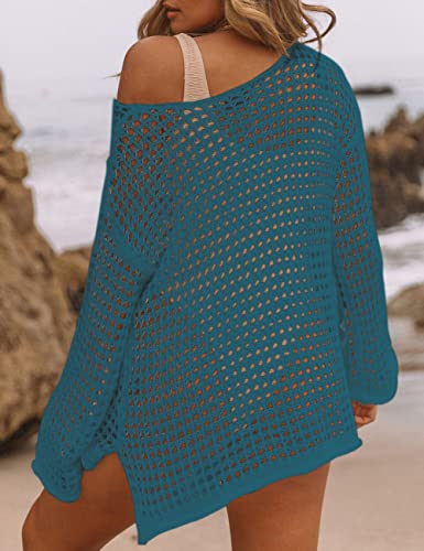 Image of Bsubseach Crochet Cover Up Women Sexy Hollow Out Swim Coverup Summer Outfit | Long Sleeve Beach Cover Up, One Size Fits All, Flattering for All Body Types, Chic Crochet Top, for Vacations & Lounging