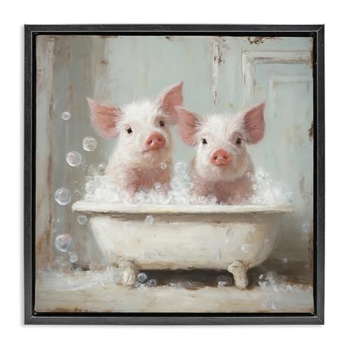 Stupell Industries 'Piglet Bubble Bath'| Floating Frame Canvas Art