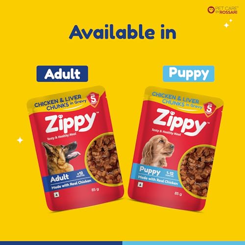 Image of ZIPPY+12 Month Adult Dog Food Chicken & Liver Chunks in Gravy of Real Chicken | Meal Helps Strengthen Your Dog's Immune System| Minerals Contribute Maintaining Strong Bones & Teeth (Pack of 3)