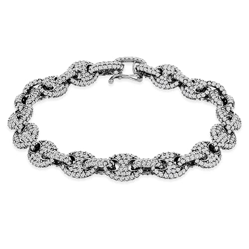 Bracelet en argent sterling Tuscany Silver rhodié noir et zirconias blancs style Gucci 19 cm
