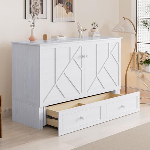 PUREMIND Murphy Bed Queen - Solid Wood Hideaway Cabinet Bed