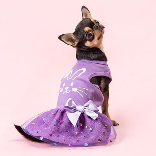 Fitwarm Easter Bunny Dog Dress, Holiday Dog Clothes for Small Dogs Girl, Pet Easter Outfit, Purple, White, Small - Image 5