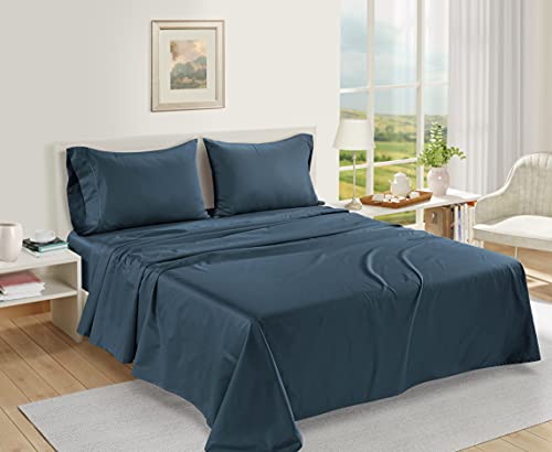 Image of LANE LINEN 100% Egyptian Cotton Luxury Bedding Queen Sheet Set, Fade Resistant, No Pill, Naturally Cooling, Soft & Comfy Silky Smotth Sateen Weave Sheets - Midnight Indigo