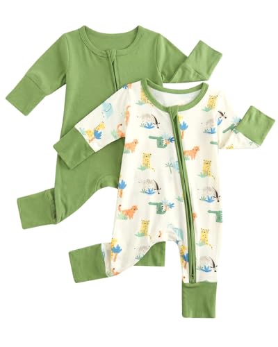 JiAmy Pyjama Bébé Fille Garçon, 3PCS Dors Bien Manches Longues Bébé, Bambou Combinaison avec Pieds et Poignets Rabattables, Nouveau-Né Vêtements Girafe...