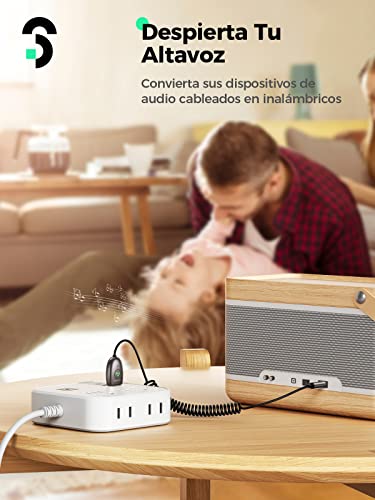 SOOMFON Receptor Bluetooth 5.3 AUX - Adaptador Bluetooth Audio Coche USB Jack 3,5 mm Transferencia más Rápido con Botón de Control y Micrófono Incorporado para Altavoces/Radio del Coche/Hogar Estéreo