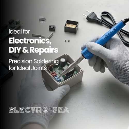 Image of ElectroSea 60W Soldering Iron with Fast Heat Ceramic Core, Replaceable Tip, Non-Slip Grip (220V) Fast Heating Professional Welding Tool for Electronics, Automotive, Heavy-Duty DIY projects