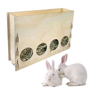 Rabbit Hay Feeder, Wooden Bunny Hay Manger, Less Wasted Pet Hay Feeding Rack for Guinea Pig
