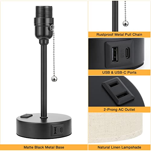 Image of Small Bedside Table Lamp for Bedroom - Desk Lamp with USB Ports for Dorm