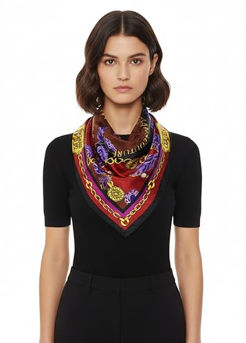 VERSACE JEANS COUTURE Multi/Gold Charm Link Baroque Print Silk Scarf