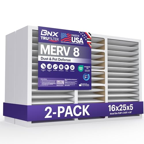 Image of BNX TruFilter 16x25x5 (15.88'' x 24.75'' x 4.38'' Honeywell Compatible 4 inch) MERV 8 Air Filter (2-Pack) - MADE IN USA - Furnace Filters AC Furnace Filters for Dust, Pet, Mold, Pollen MPR 600-700 FPR 5