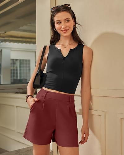 Image of G4Free EverGoing Dressy Casual Shorts for Women 4 inch High Waisted Summer Lounge Pleated Shorts with Pockets