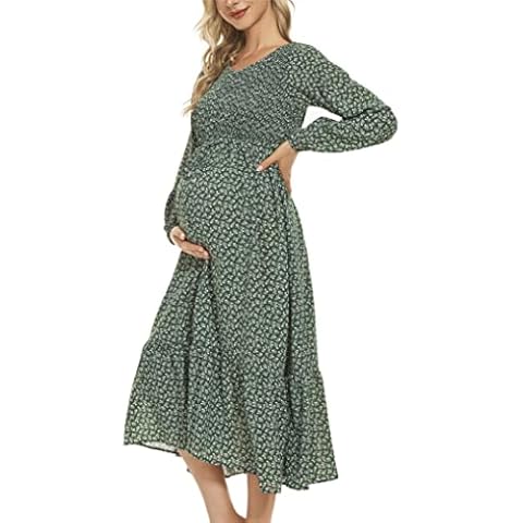 Swiss Dot Smocked Maternity Dress, Floral Green, Large Cover