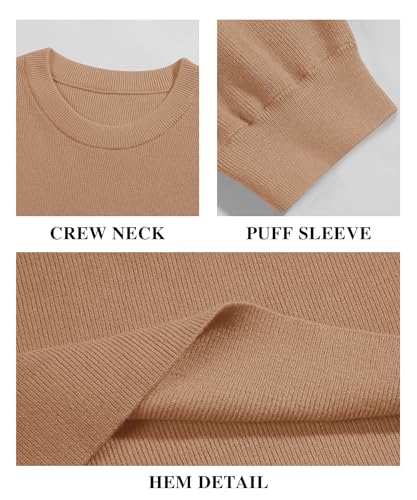 Image of Bodosalia Womens Puff Short Sleeve Sweater Casual Summer Crew Neck Pullover Tops Ribbed Knit Sweater Blouse