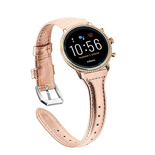 Compatible for Fossil Julianna Bands, Blueshaw Slim Genuine Leather Band Replacement Accessories Strap Compatible for Fossil Gen 5 Julianna Smartwatch/Fossil Julianna hr (Rose Gold)