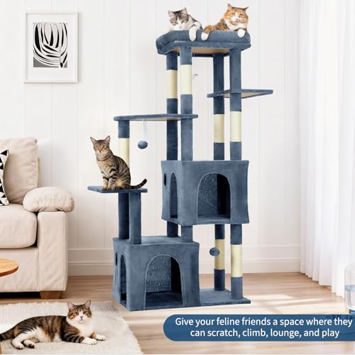 Torre para gatos grande de 61.4 pulgadas con rascadores y camas miniatura 7
