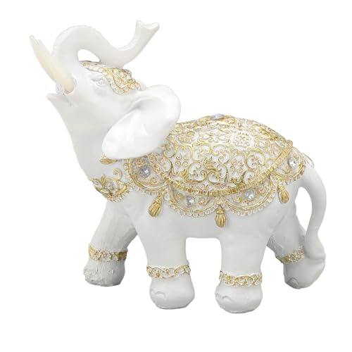 Escultura Elefante Suerte Material Resina Blanca Mediana