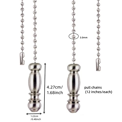 Image of Ceiling Fan Pull Chains Ornaments 12 Inches Silver Pendant with Bead Pull Chain Connectors Decorative Extension for Ceiling Light Lamp Fan Chain 2 Pcs