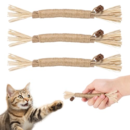 Silvervine Katzenspielzeug, natürliches Katzenminze-Kauspielzeug für Kätzchen, zur Zahnreinigung, steigert den Appe, beruhigt Angst und Stress, 3 Stück