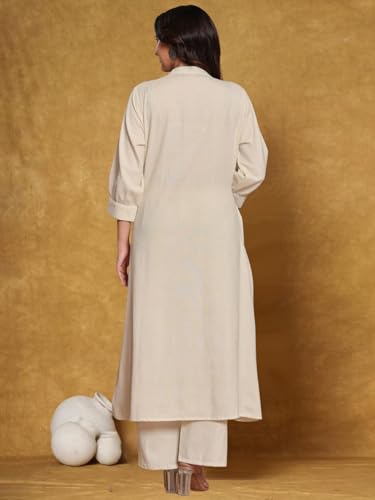 Image of INDO ERA Women's's Pure Cotton Embroidered Kurta Women | Floral Neck & Hem Embroidery | Cotton Kurta Women |