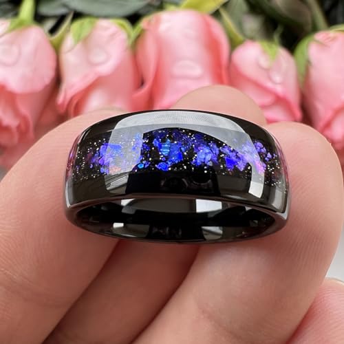 8mm Silver/Black/Gunmetal Tungsten Rings for Men Women Orion Nebula Opal Galaxy Fragment Inlay Fashion Jewelry Engagement Wedding Promise Band Polished Shiny Comfort Fit3