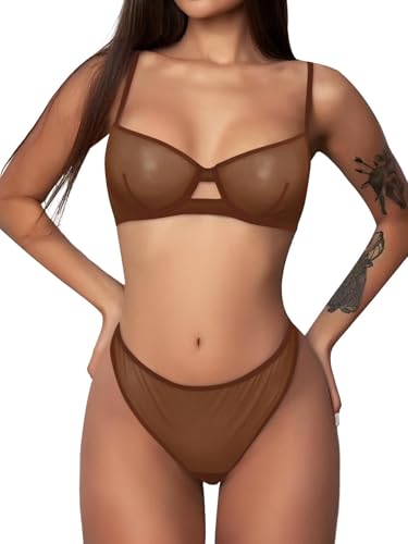 Image of Lilosy Sexy Mesh Sheer Underwire Push Up Lingerie Set Lingerie Set